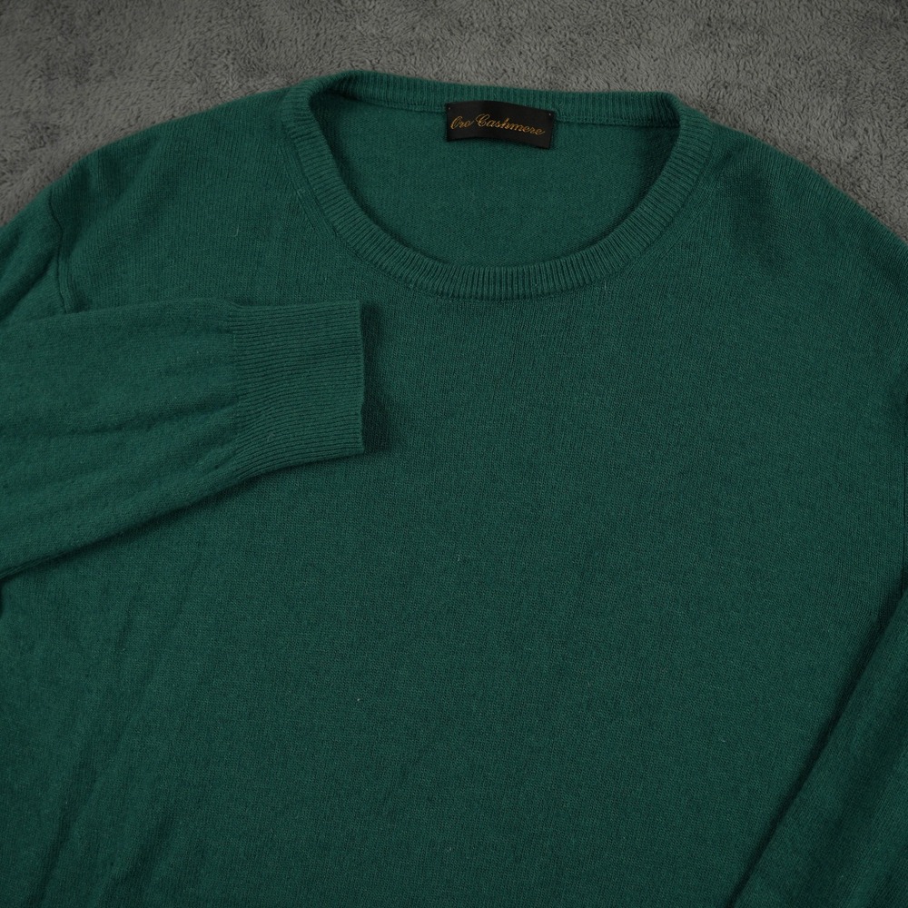 Oro Cashmere Green Silk Wool Blend Crewneck Sweater Womens Large